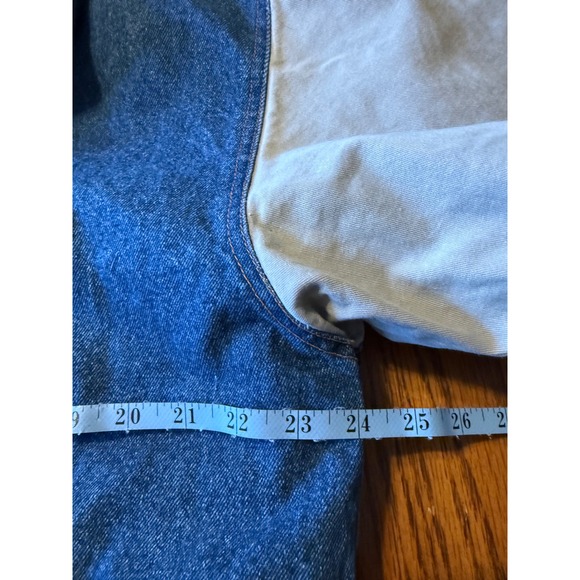 Vtg 90s Saugatuck Co Blue Denim Tan Canvas Hood Varsity Bomber Jacket Mens Med - Picture 9 of 10